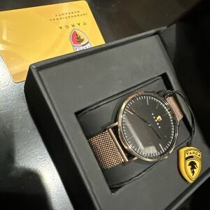 NEW TARGA Gold Steel Black Dial Unisex Watch 41mm Gold-Tone‎ Stainless Mesh Band